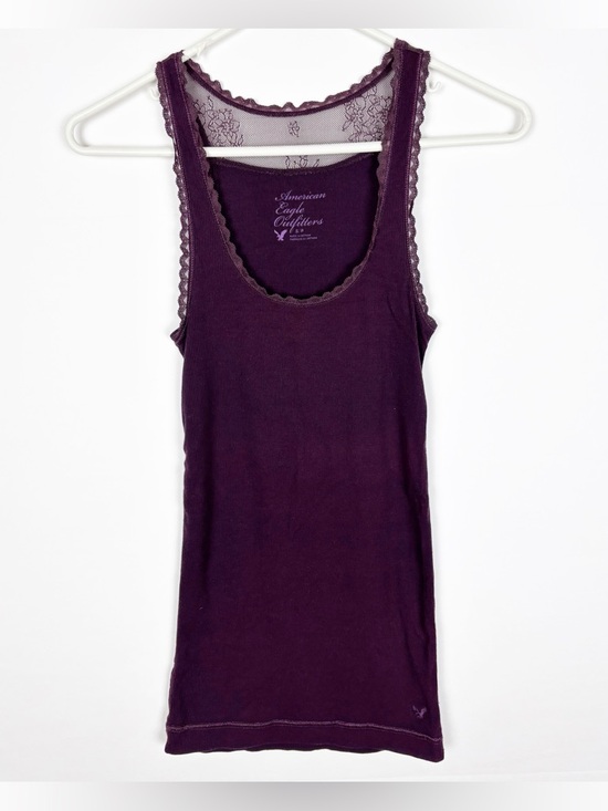 American Eagle Outfitters Tops - Vintage Y2K American Eagle Tank Top Size Small Purple Lace Coquette Ribbed